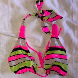 Hot Pink Fluorescent Striped Bikini Set